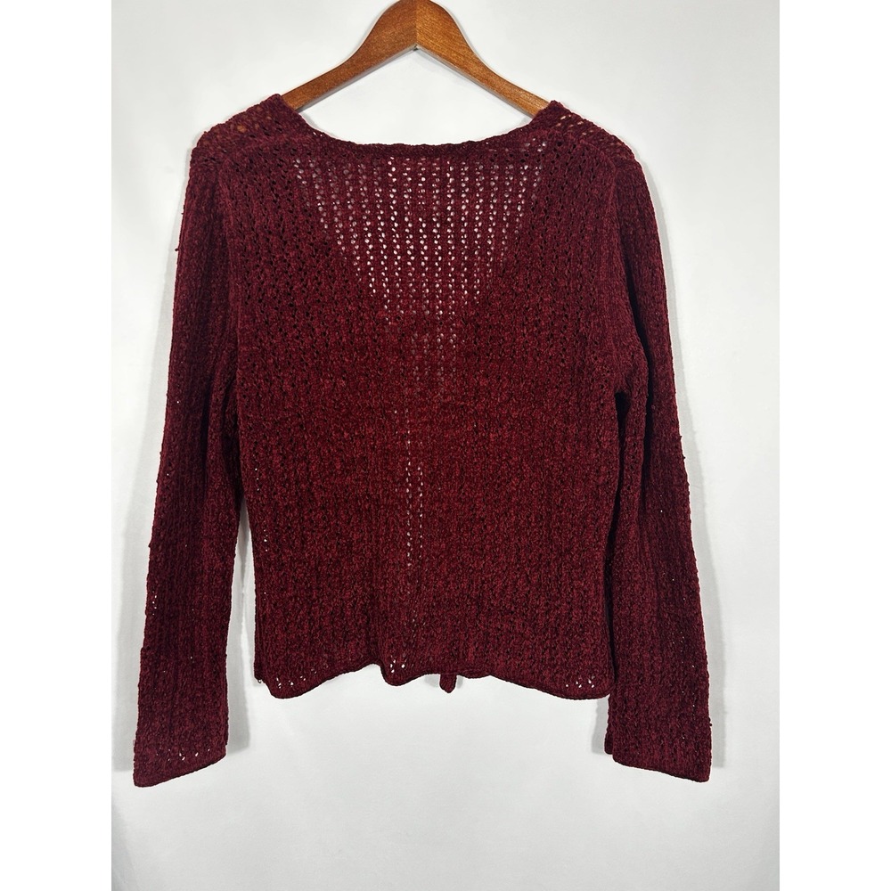 Vintage Hand Knit Velvet Tie Front Cardigan Size L 90s Vamp Whimsigoth Witchy - Picture 5 of 9